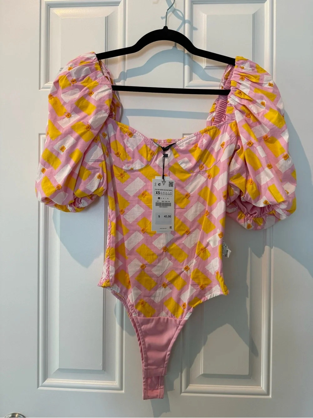 Zara Pink and Yellow Puff-Sleeve Bodysuit - Picture 1 of 2